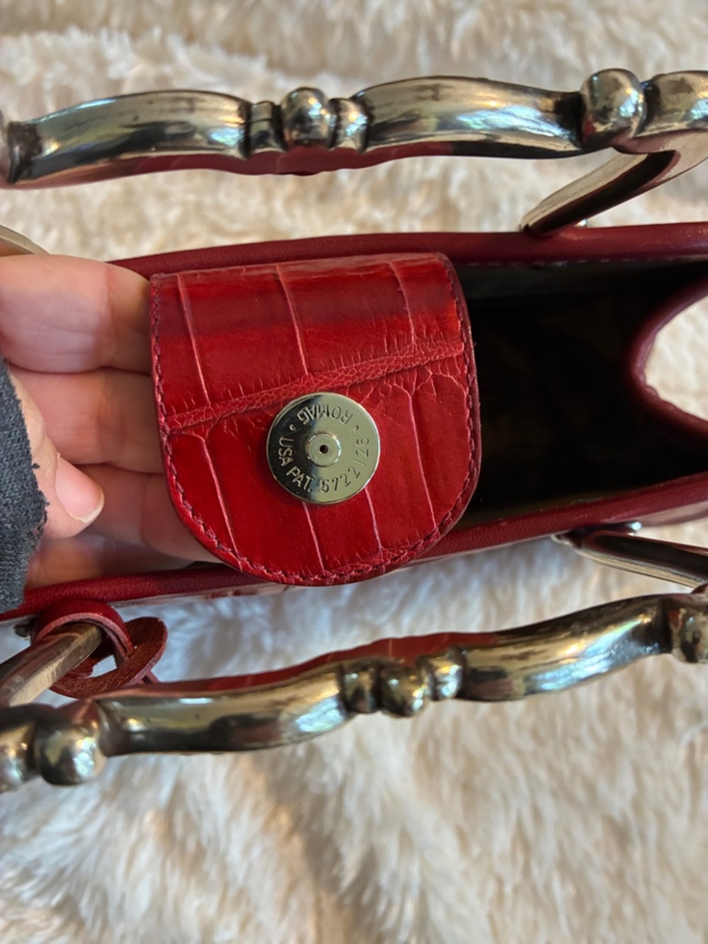 Brighton Red Croc-Embossed Mini Top-Handle Bag with Ornate Silver Handles - Picture 6 of 10